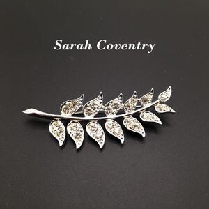 Vintage Sarah Coventry Silver Tone Leaf Branch, Clear Rhinestones Brooch, 1960s